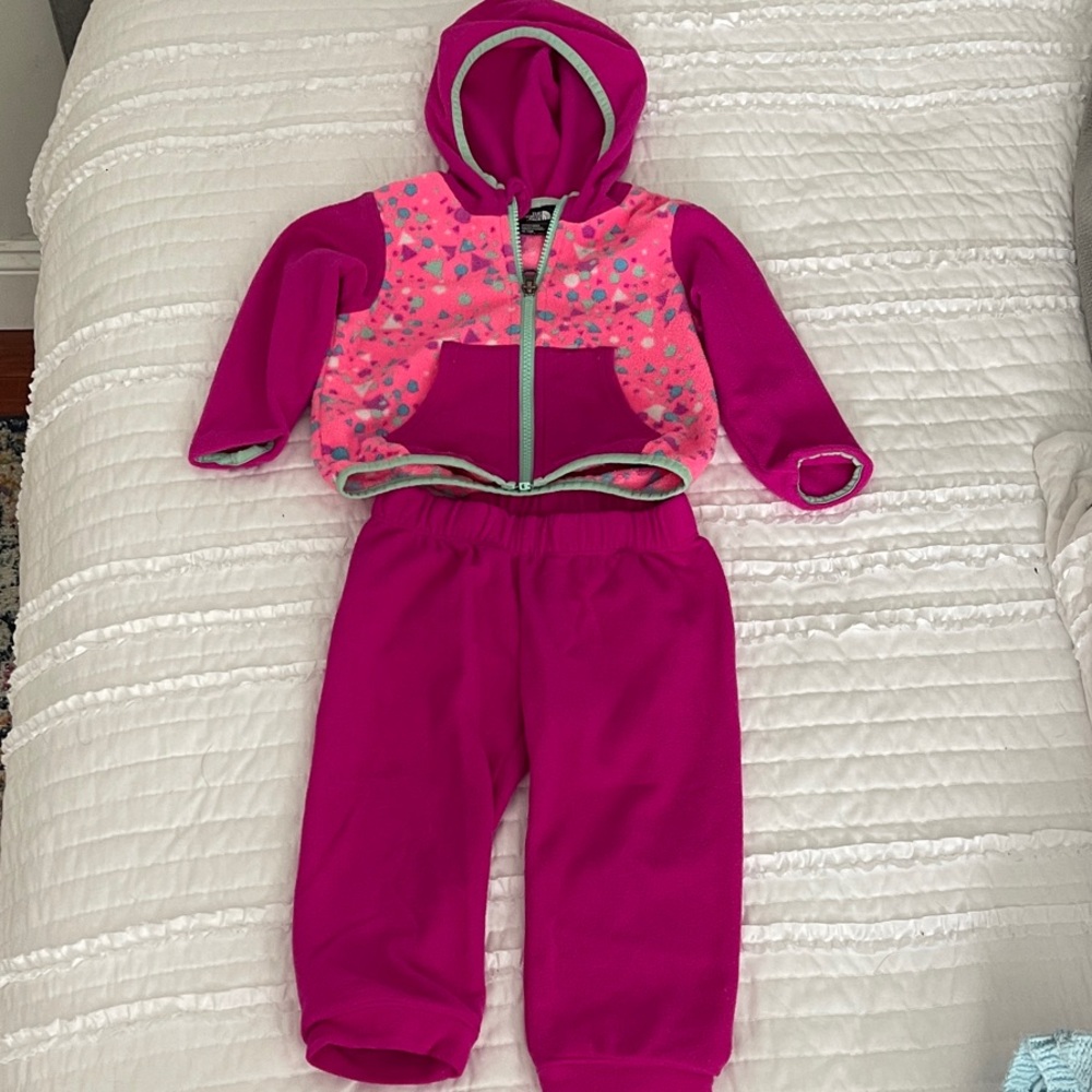 The North Face Pink and Green Infant Fleece Jacket